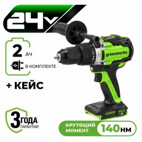 Аккумуляторная ударная дрель-шуруповерт Greenworks GD24DD140 б/щ, 70/140 Н·м, 24v (без АКБ и З/У) Аккумуляторная ударная дрель-шуруповерт Greenworks GD24DD140 б/щ, 70/140 Н·м, 24v (без АКБ и З/У)