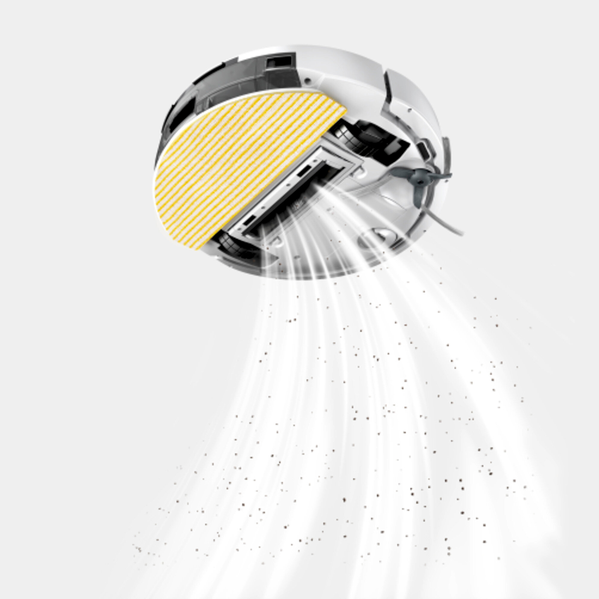 Робот-пылесос с функцией влажной уборки Karcher RVC 3 - <h3>Высокая сила всасывания</h3>
<p>
	 Благодаря высокой силе всасывания 15 000 Па эффективно удаляется большинство видов загрязнений – даже перец, арахис или хлопья. Для каждой задачи чистки можно выбрать один из четырех различных режимов всасывания. Комбинированная уборка с использованием основной и боковой щеток обеспечивает особенно эффективную чистку пола во всем доме.
</p>