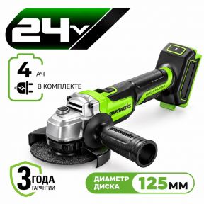 Аккумуляторная угловая шлифовальная машина Greenworks AG590 б/щ, 24v (АКБ 1х4Ah, З/У, кор) Аккумуляторная угловая шлифовальная машина Greenworks AG590 б/щ, 24v (АКБ 1х4Ah, З/У, кор)