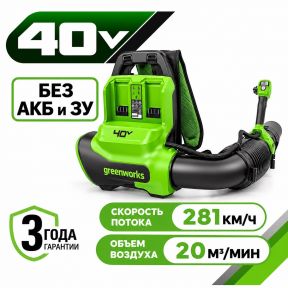 Аккумуляторная ранцевая воздуходувка Greenworks GD40BPG2 б/щ, 40v (без АКБ и З/У) Аккумуляторная ранцевая воздуходувка Greenworks GD40BPG2 б/щ, 40v (без АКБ и З/У)